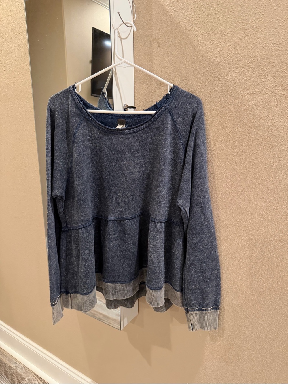 We The Free Washed Navy Peplum Crew Neck Sweater